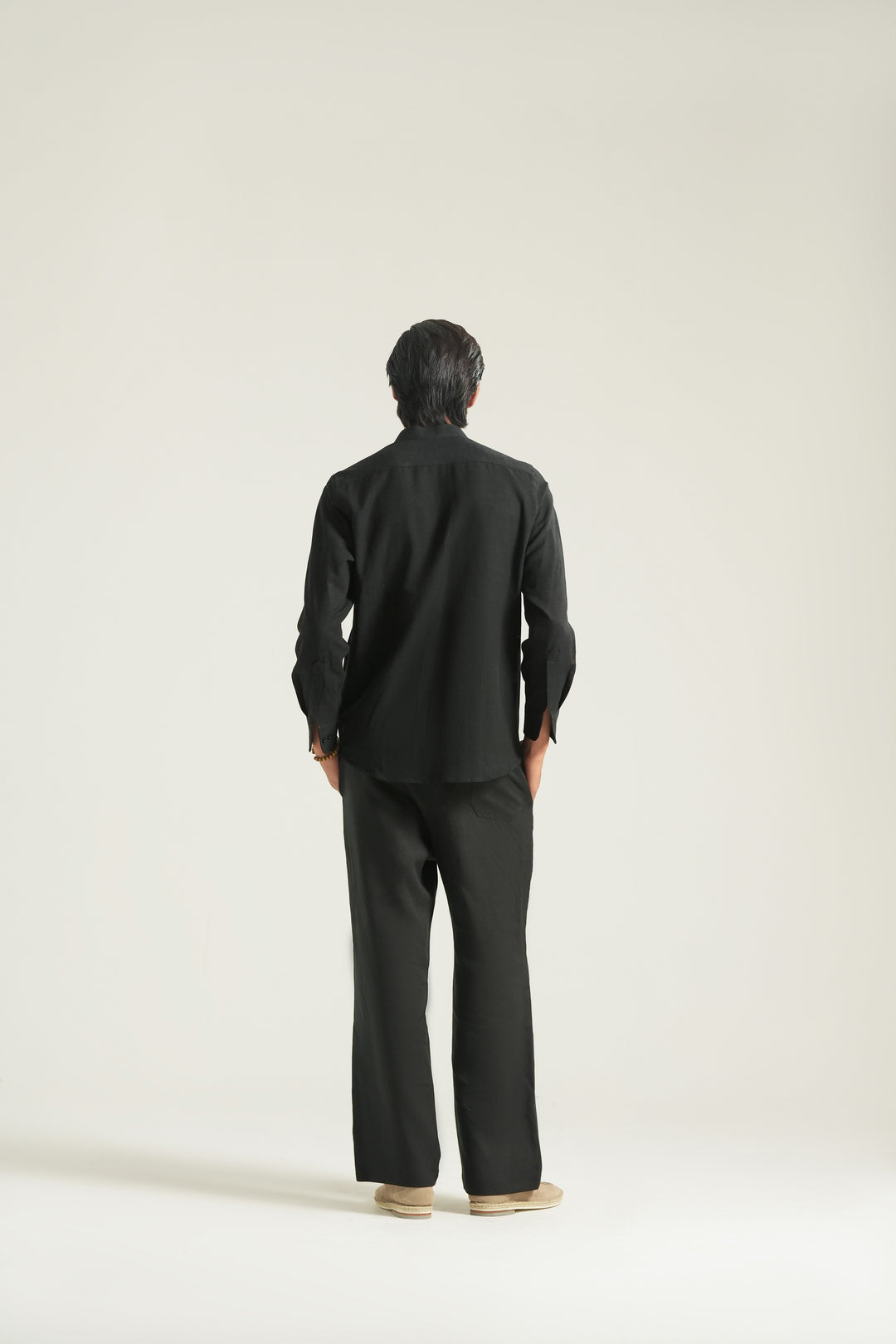 Black Mao Collar Linen Shirt