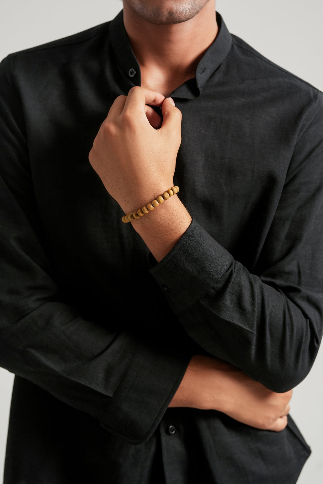 Black Mao Collar Linen Shirt