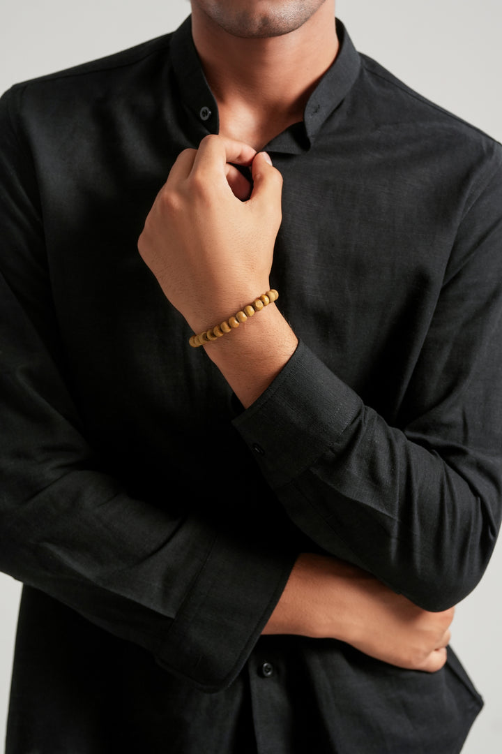 Black Mao Collar Linen Shirt