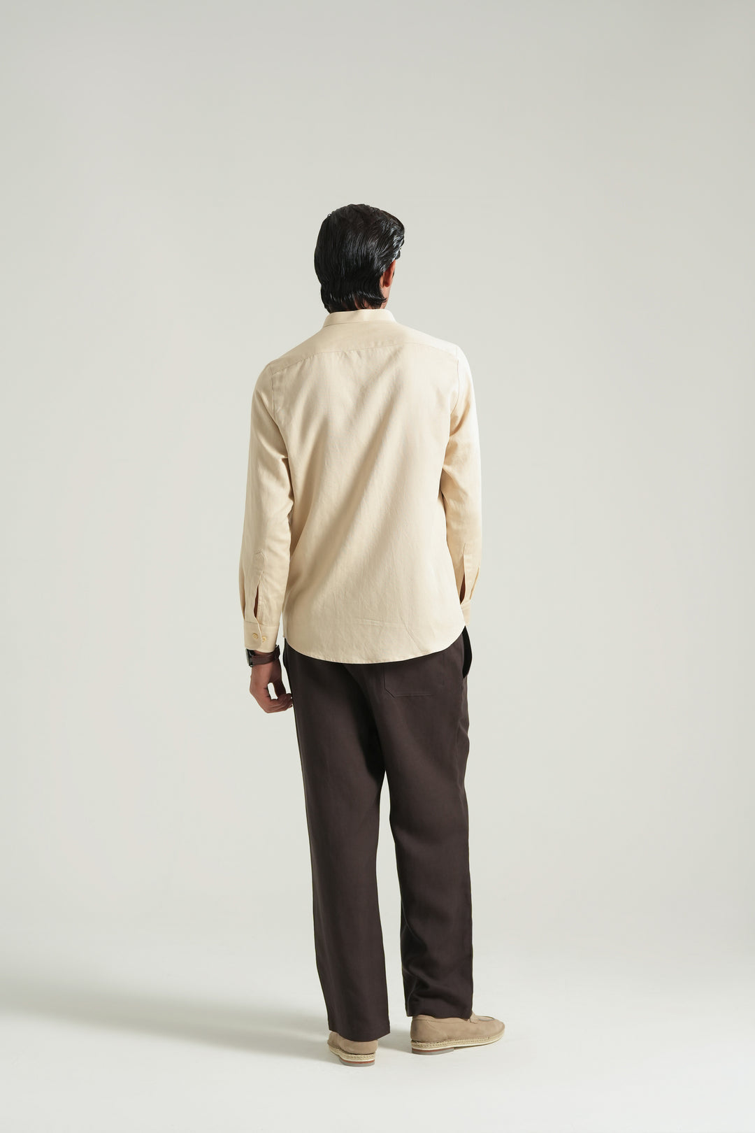 Beige Mao Collar Linen Shirt
