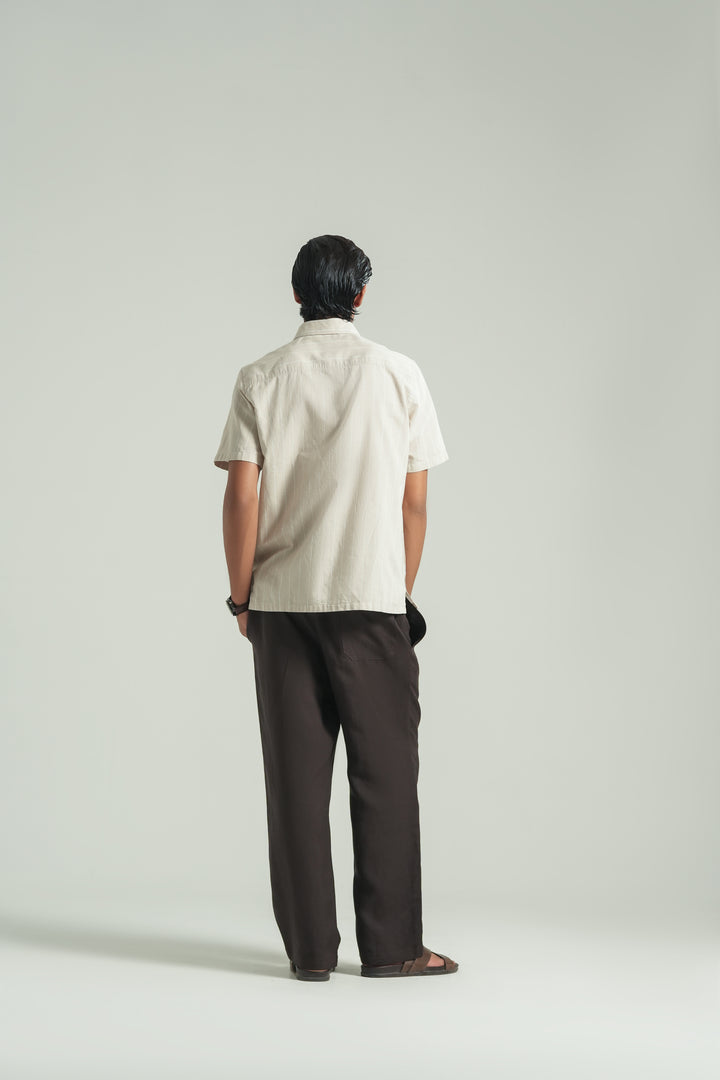 Beige Striped Short Sleeves Shirt