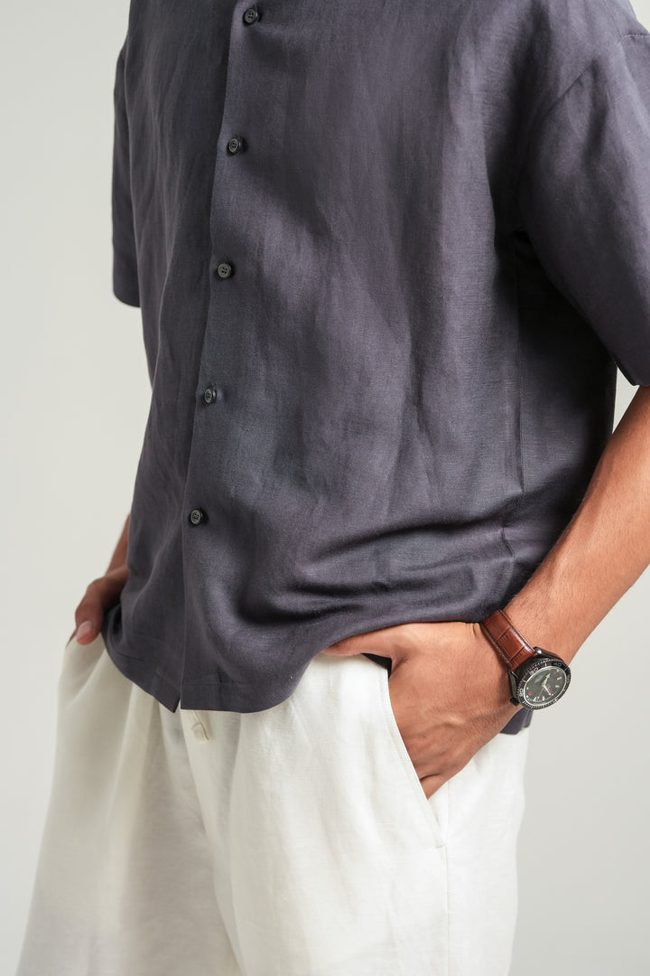Dark Purple Linen Resort Shirt