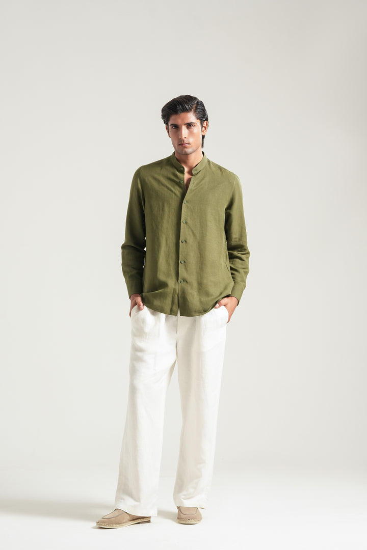 Olive Mao Collar Linen Shirt