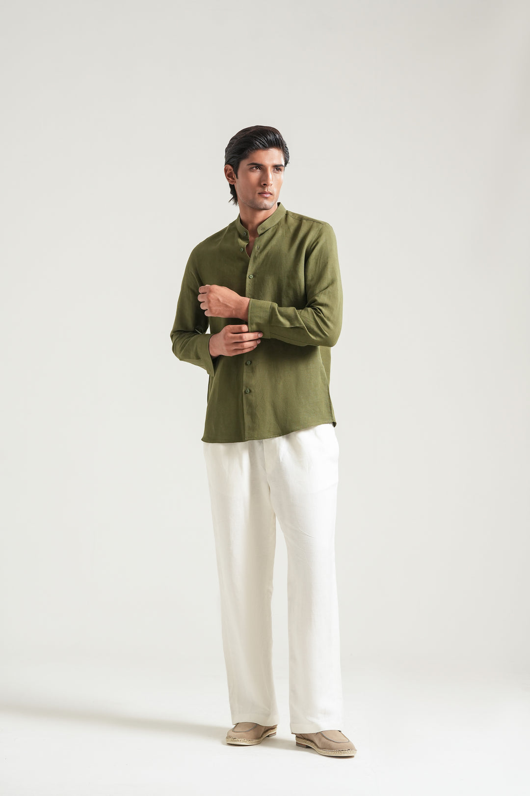 Olive Mao Collar Linen Shirt