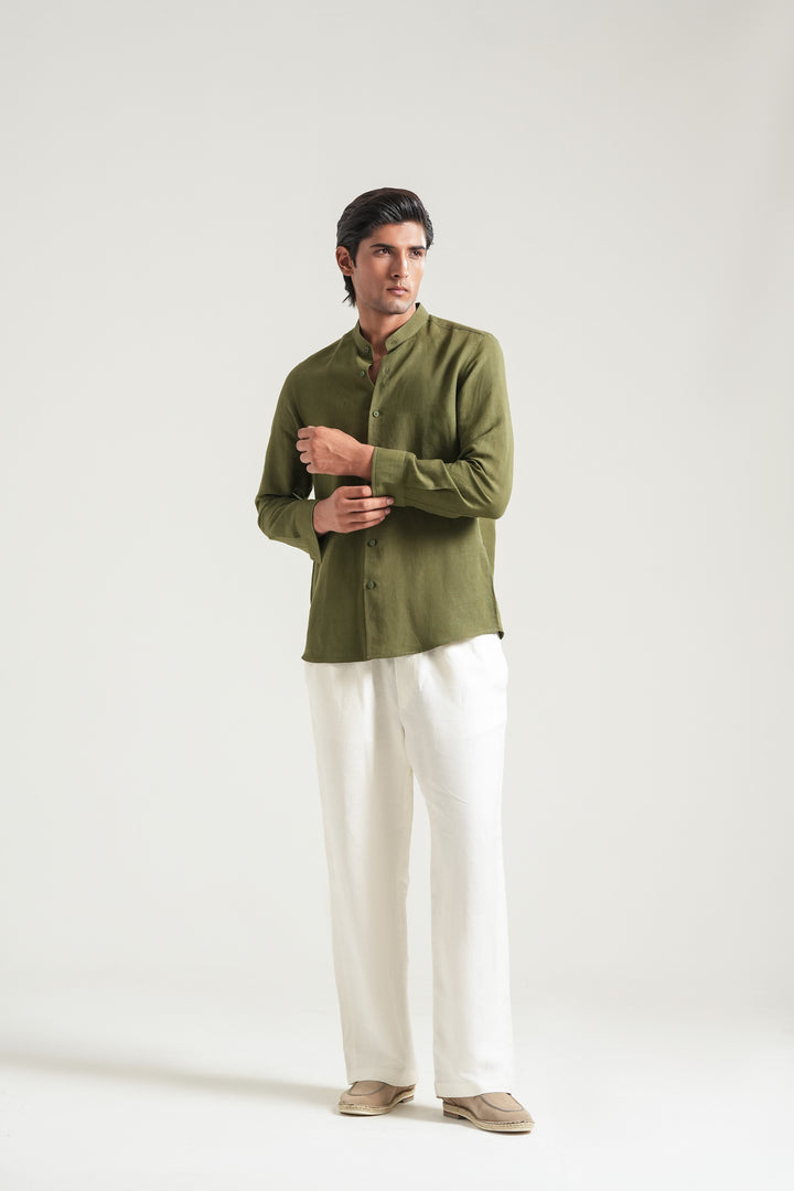 Olive Mao Collar Linen Shirt