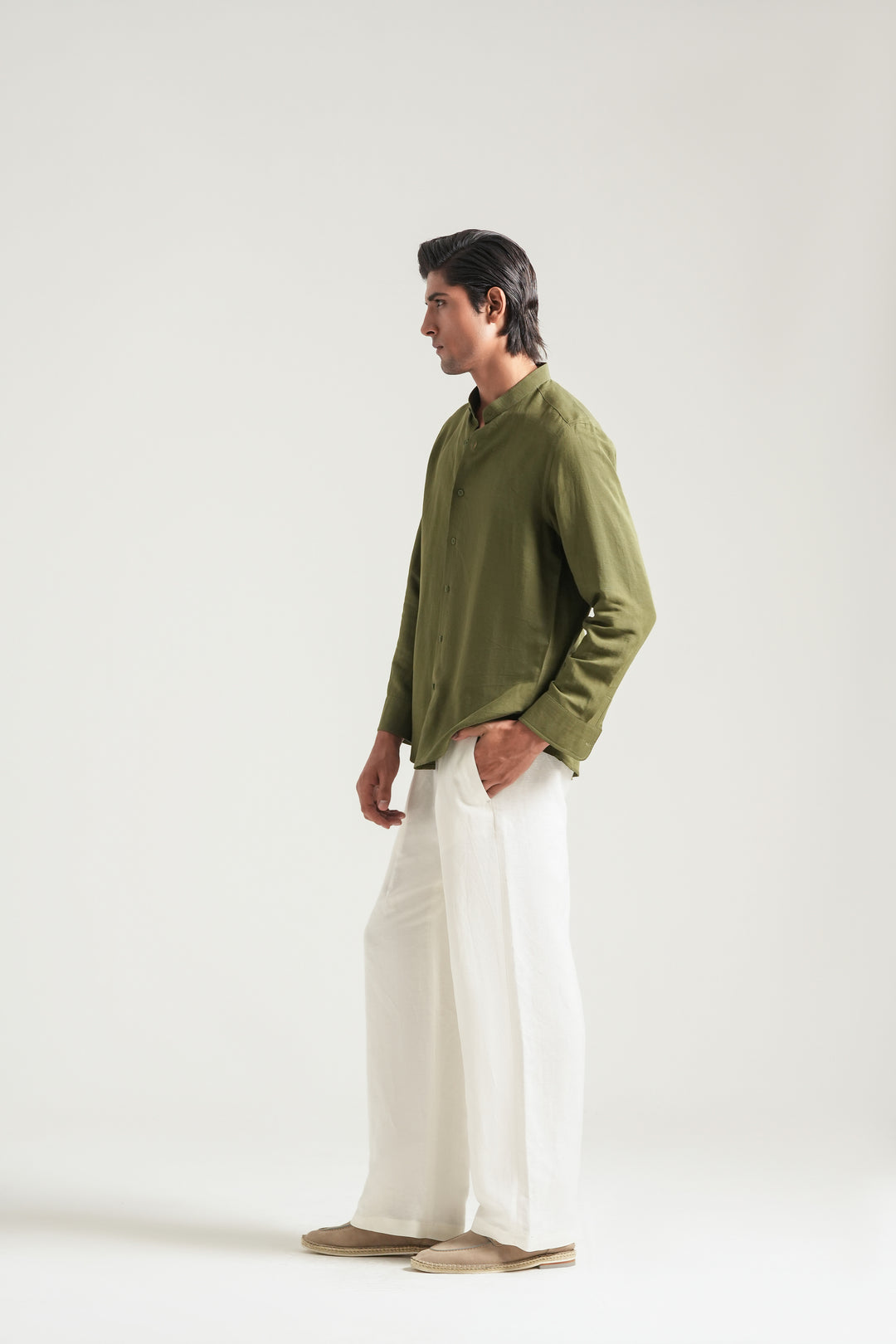 Olive Mao Collar Linen Shirt