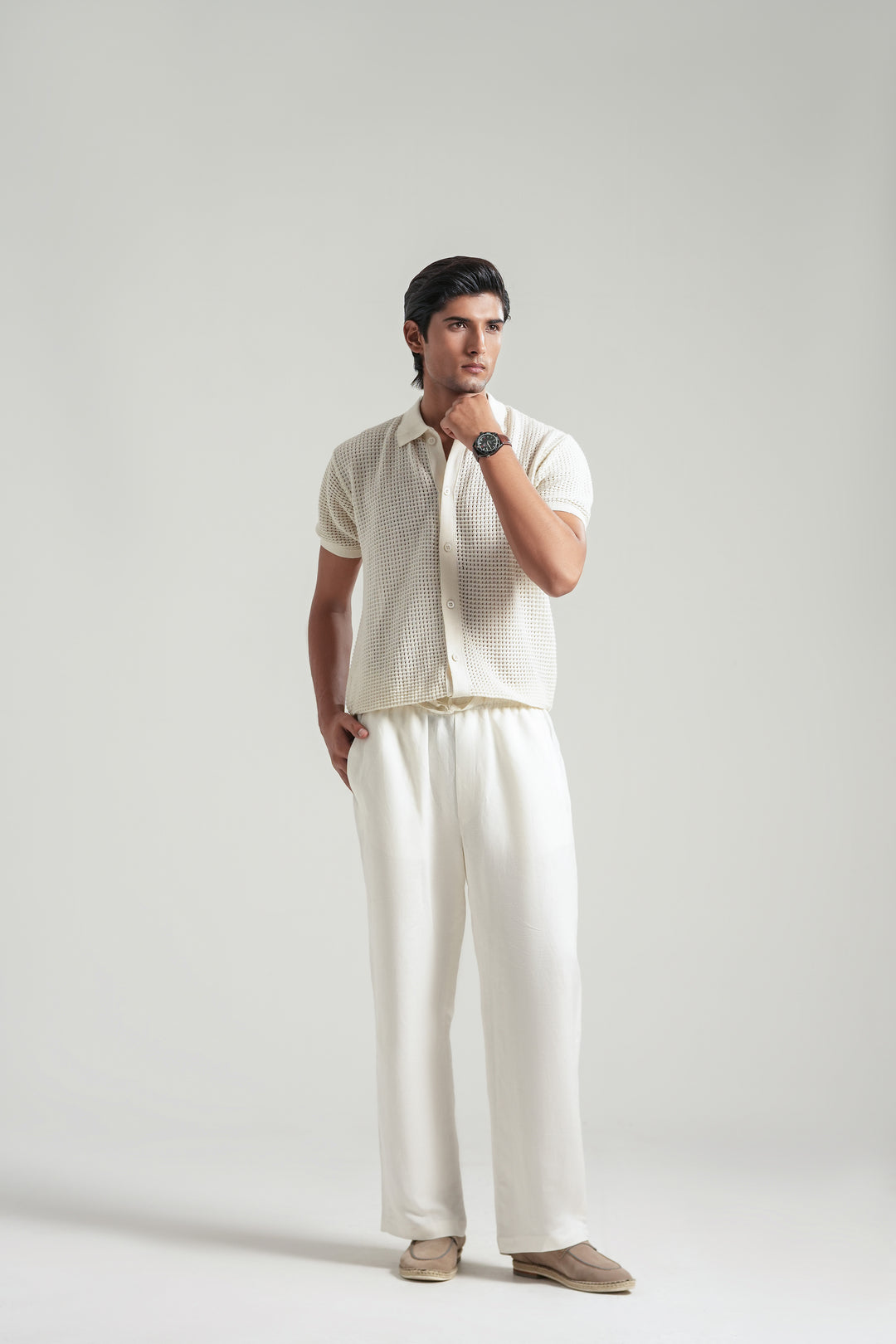 Offwhite Linen Loose Fit Trouser