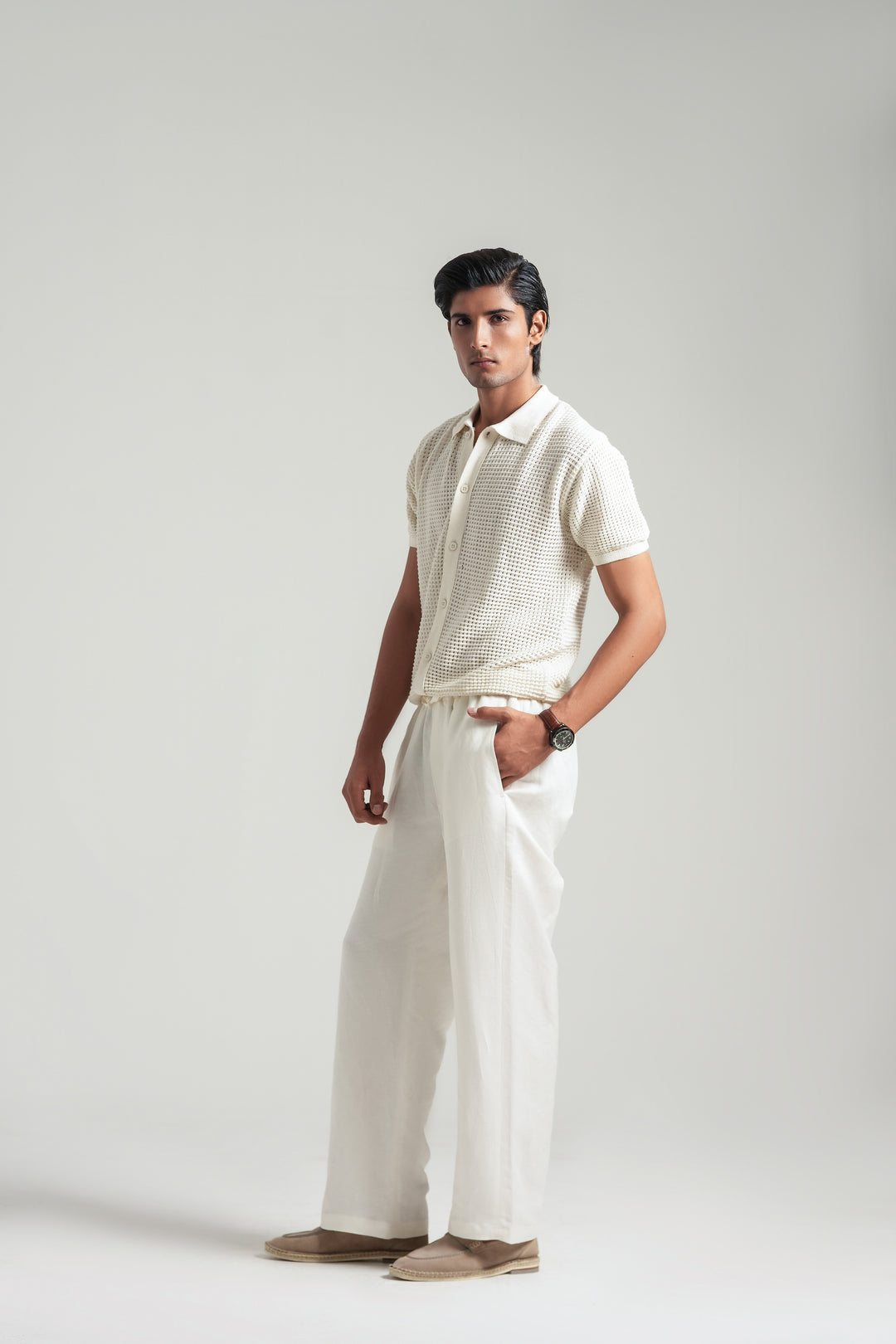 Offwhite Linen Loose Fit Trouser