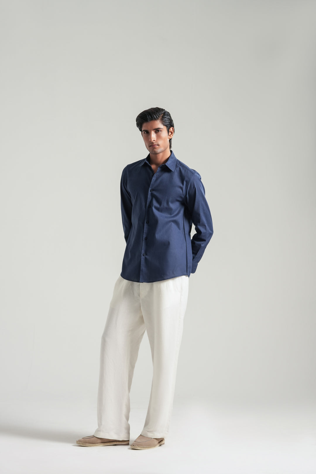 Navy Blue Linen Blend Shirt
