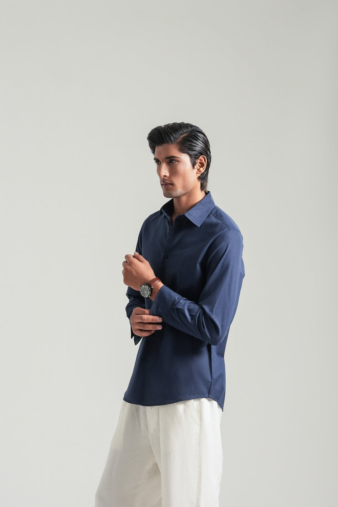 Navy Blue Linen Blend Shirt