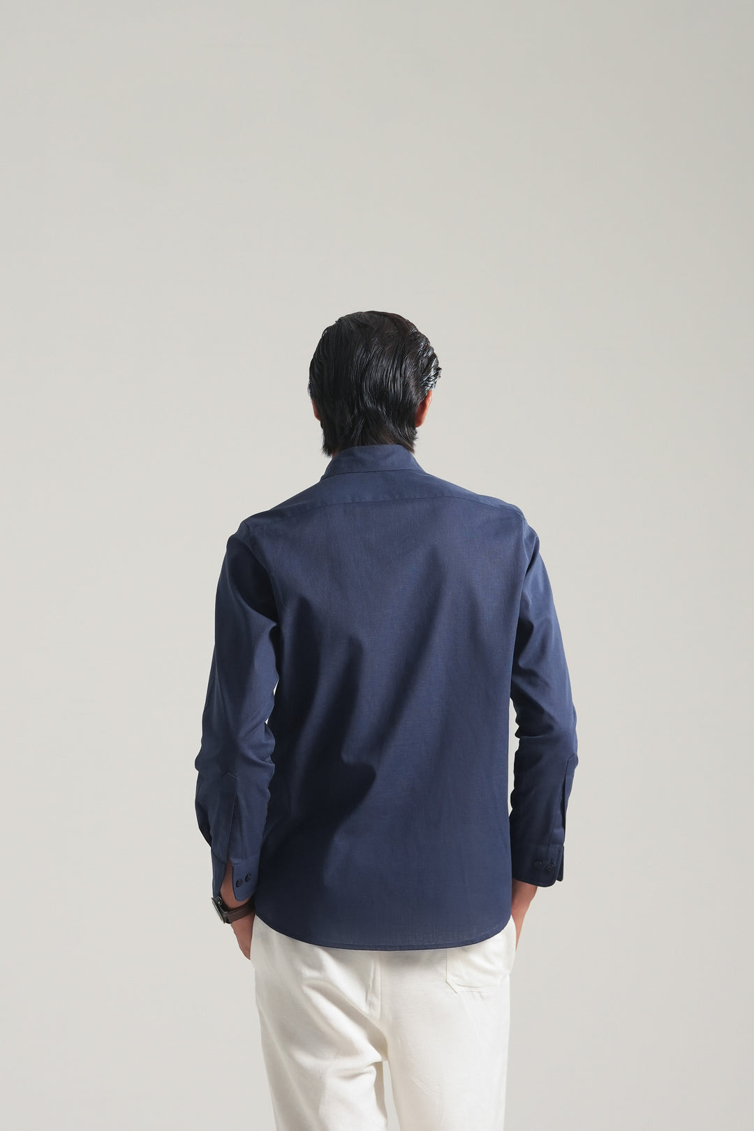 Navy Blue Linen Blend Shirt