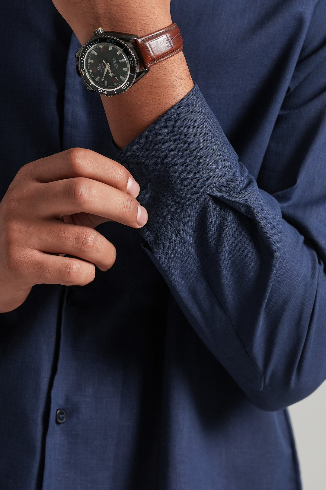 Navy Blue Linen Blend Shirt