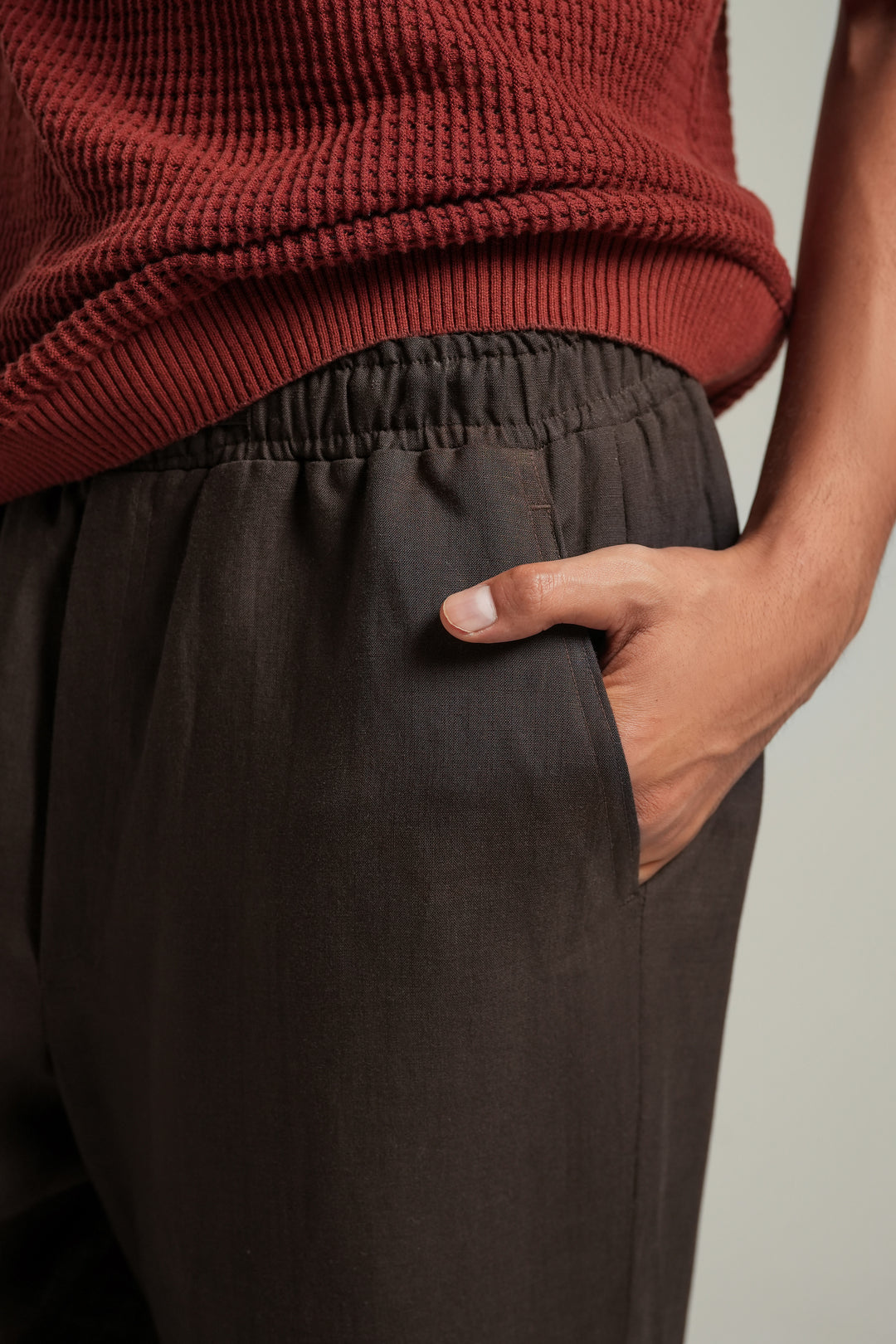 Brown Linen Loose Fit Trouser