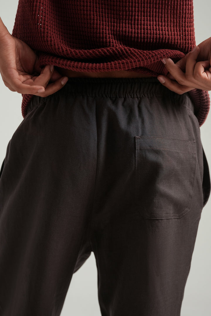 Brown Linen Loose Fit Trouser
