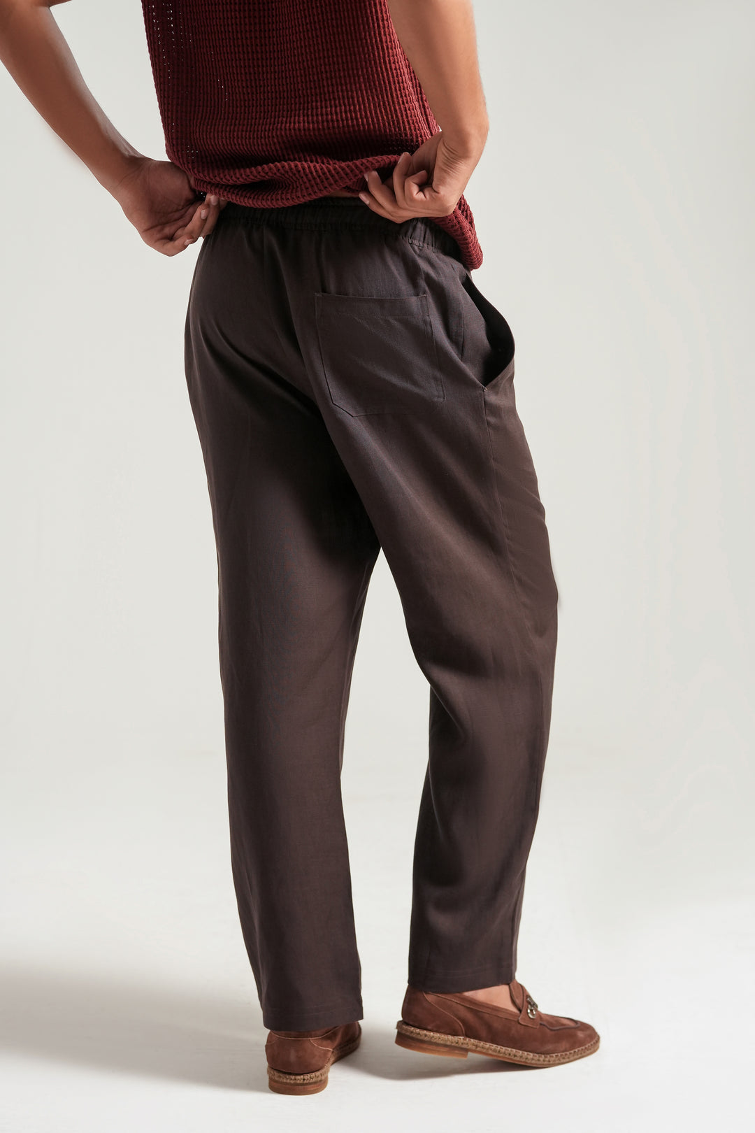 Brown Linen Loose Fit Trouser