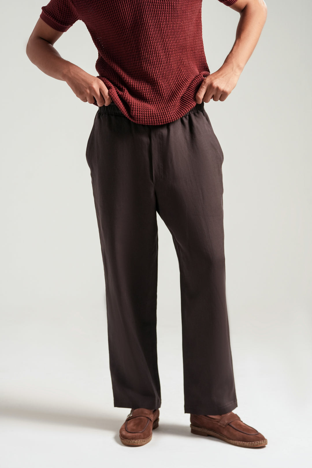 Brown Linen Loose Fit Trouser
