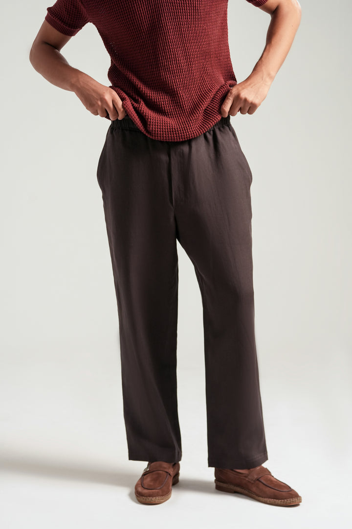 Brown Linen Loose Fit Trouser