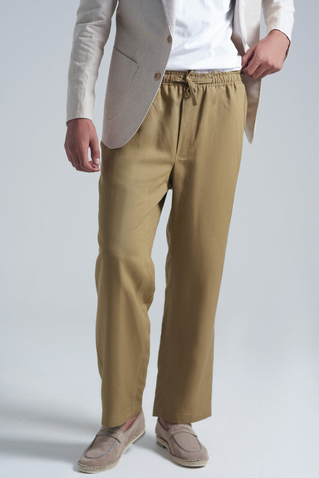 Olive Mustard Linen Loose Fit Trouser
