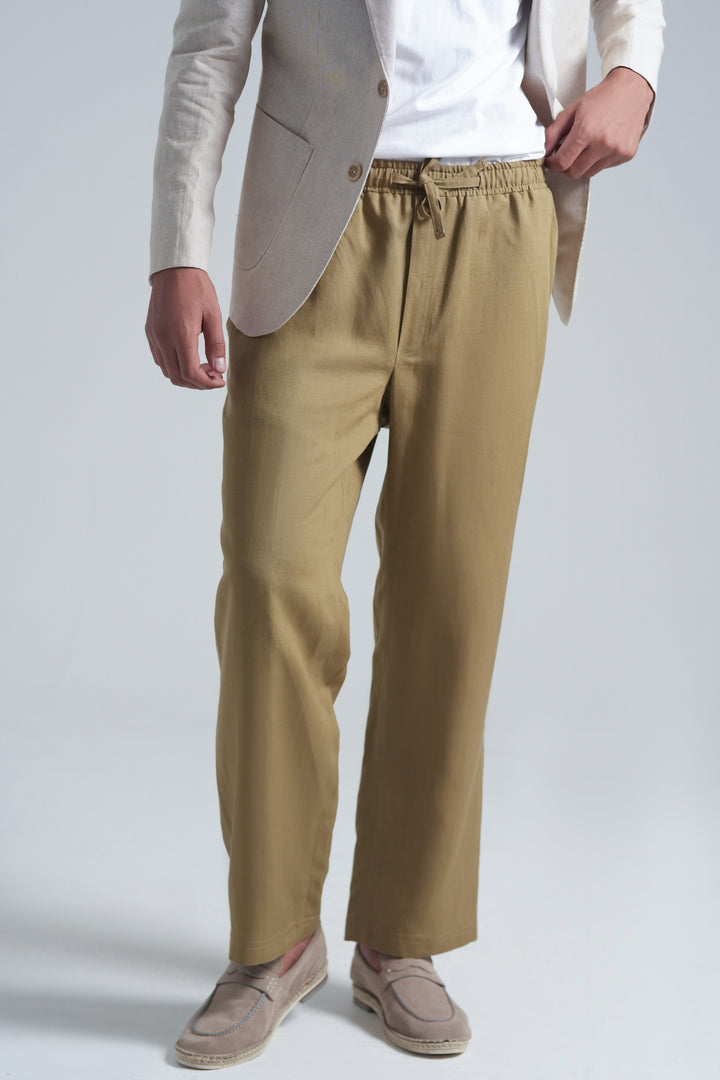 Olive Mustard Linen Loose Fit Trouser