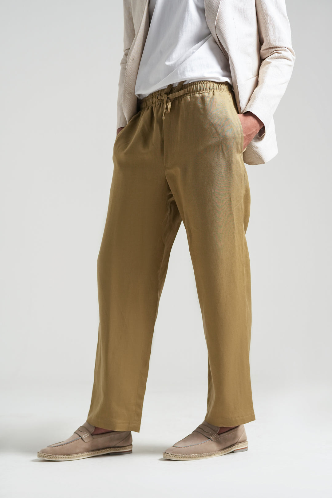 Olive Mustard Linen Loose Fit Trouser