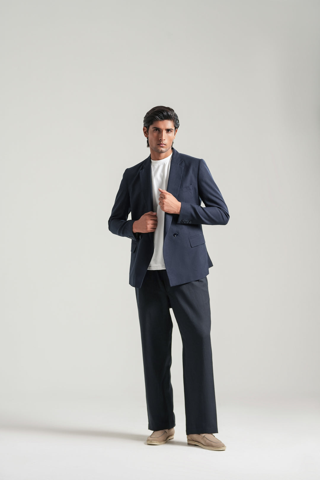 Navy Blue Linen Loose Fit Trouser
