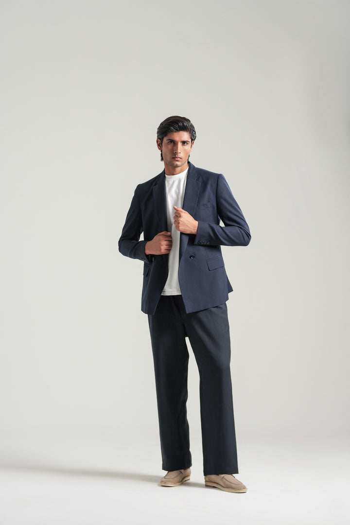 Navy Blue Linen Blazer