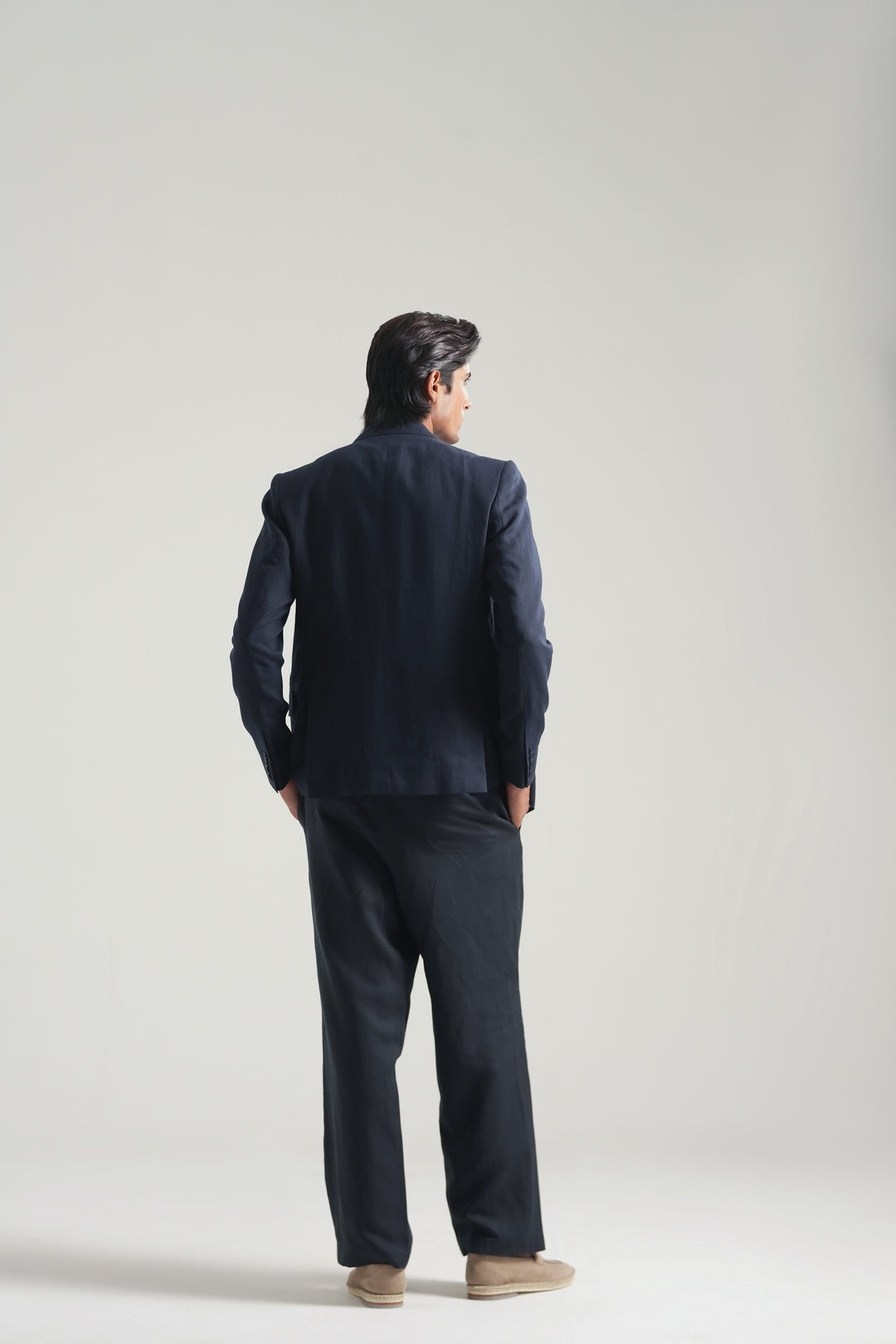 Navy Blue Linen Loose Fit Trouser