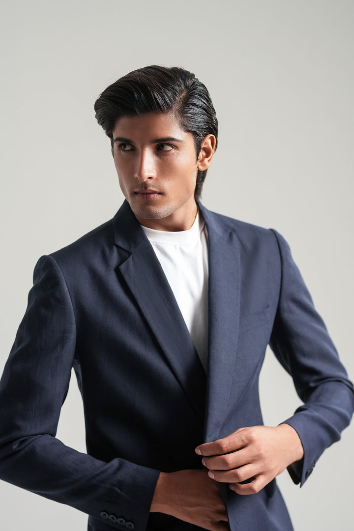 Navy Blue Linen Blazer
