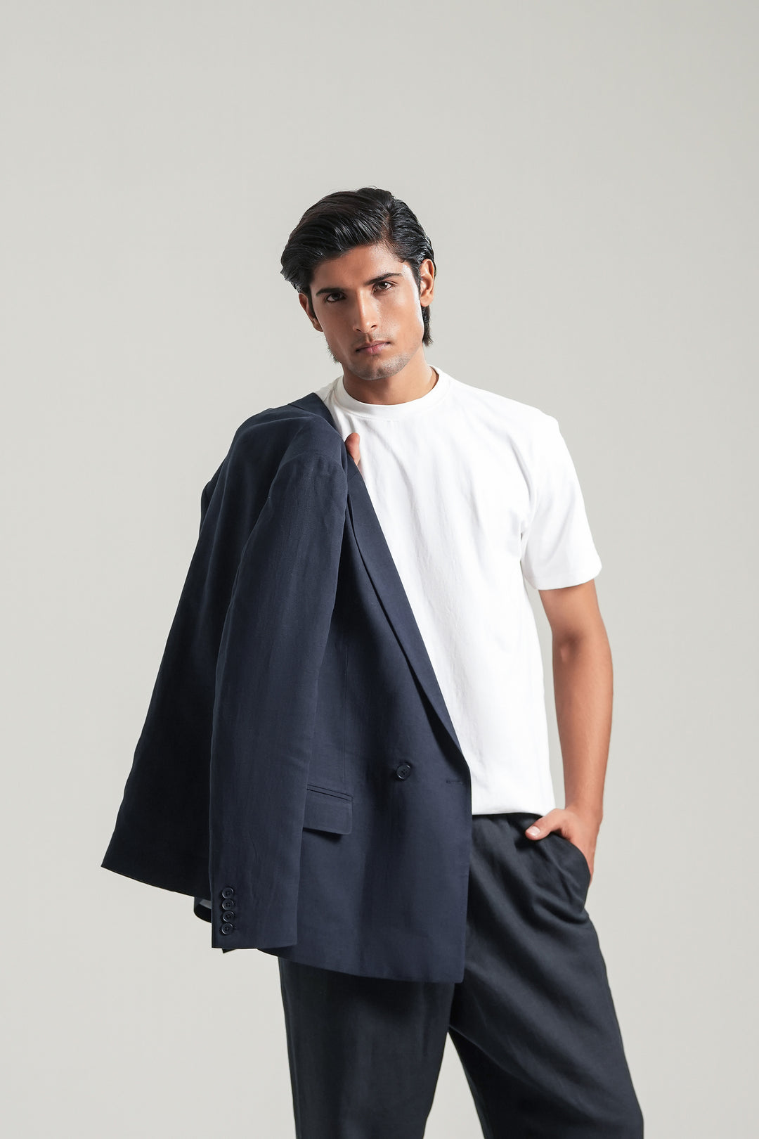 Navy Blue Linen Blazer