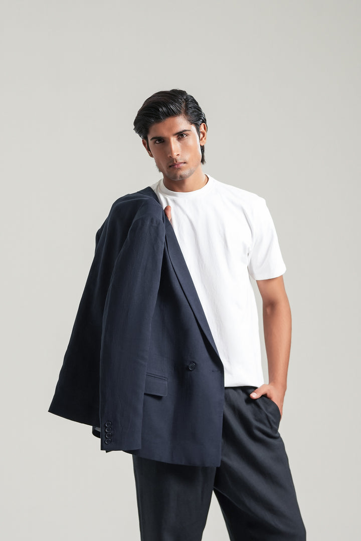 Navy Blue Linen Blazer