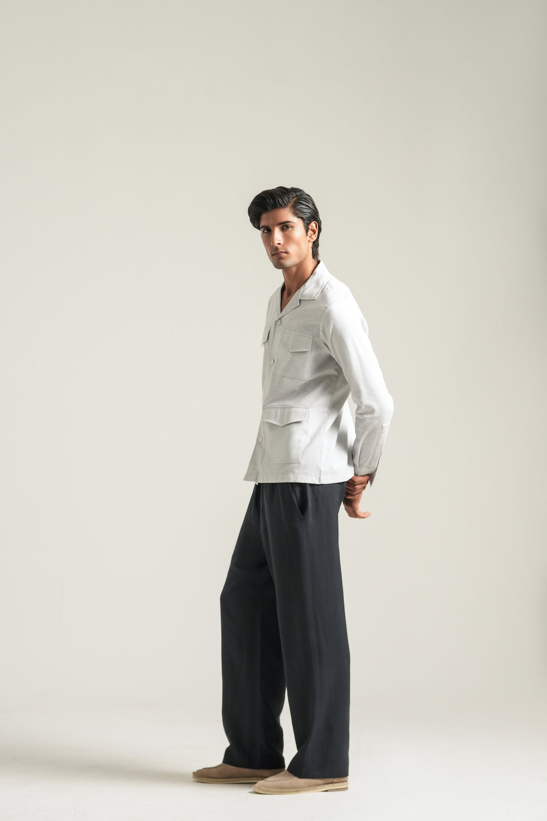 Light Grey Textured Safari Shirt
