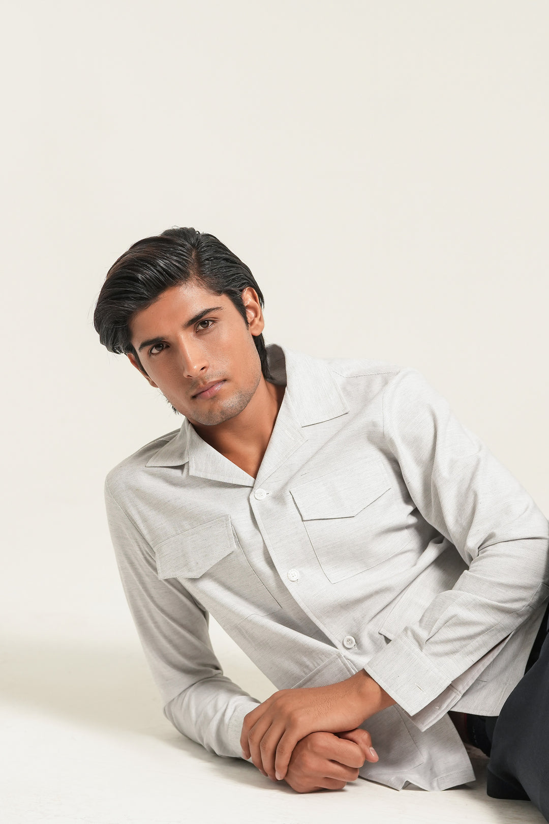 Light Grey Textured Safari Shirt