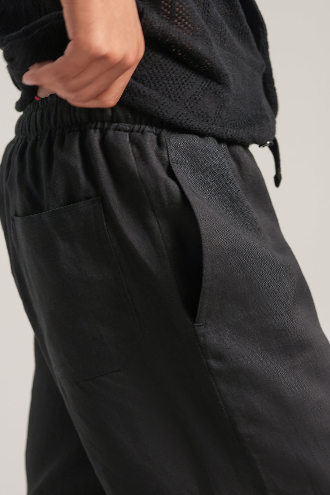 Black Linen Loose Fit Trouser