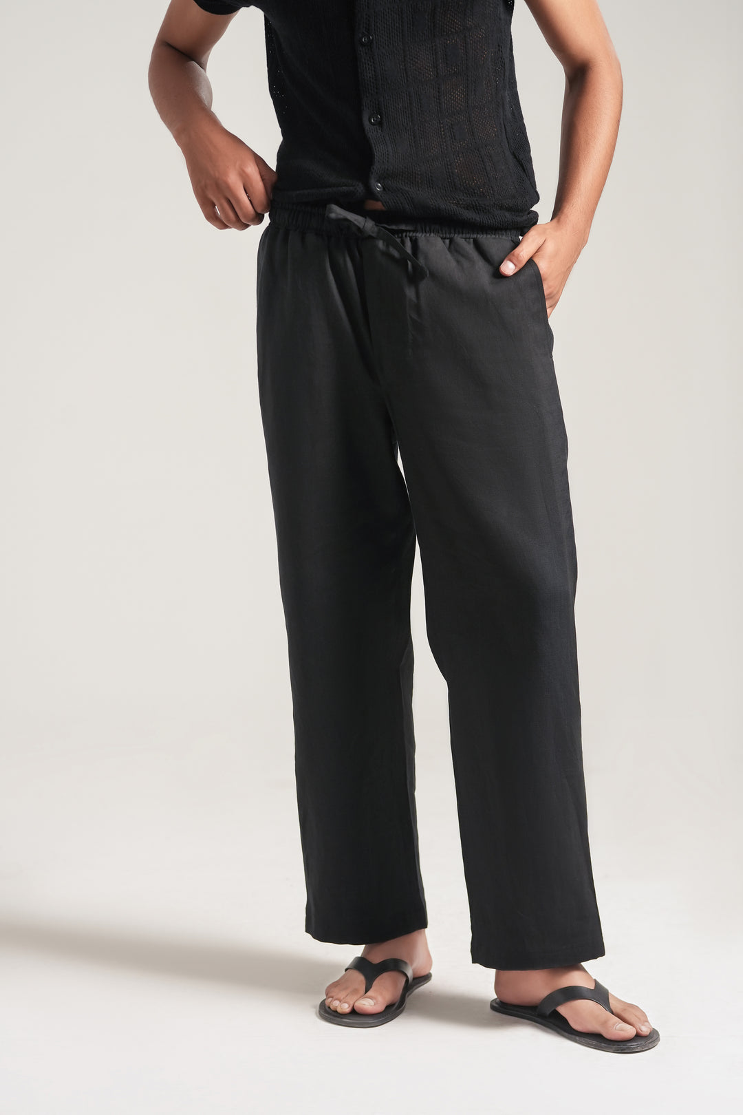 Black Linen Loose Fit Trouser