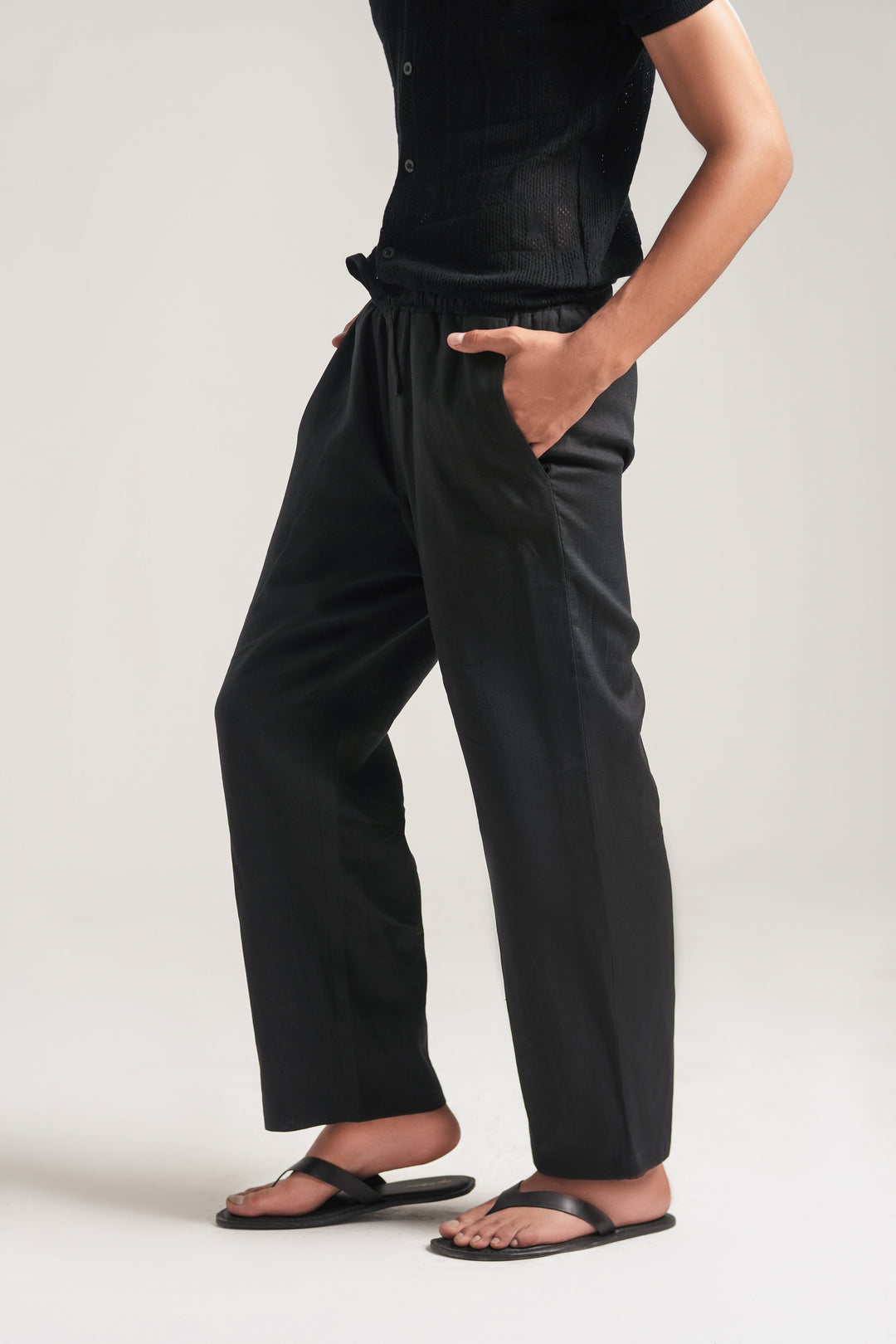 Black Linen Loose Fit Trouser