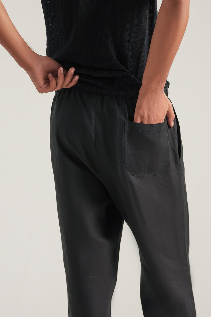 Black Linen Loose Fit Trouser