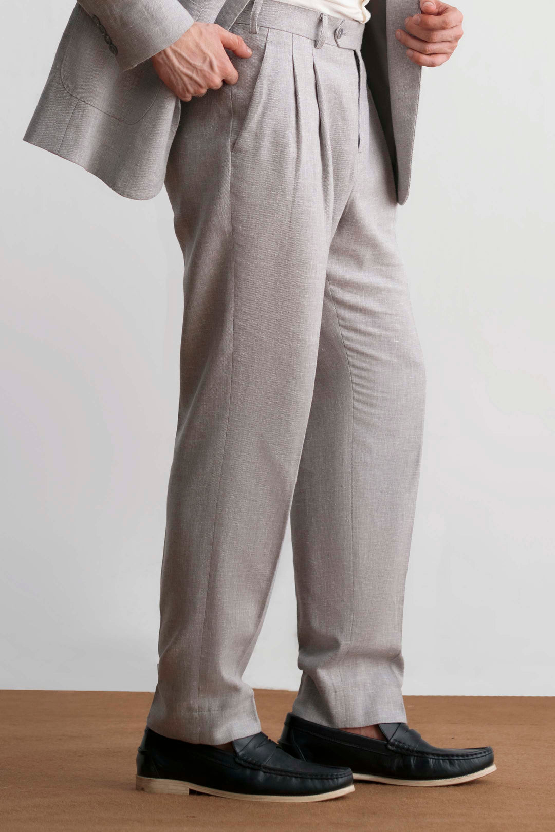 Grey Linen Pleated Trouser