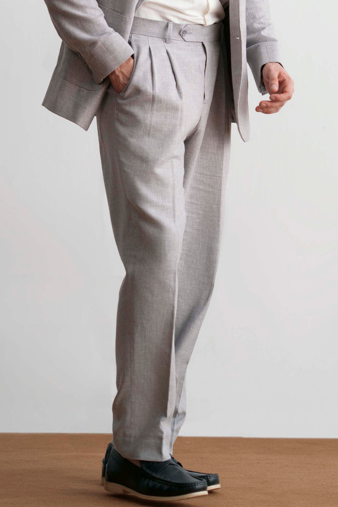 Grey Linen Pleated Trouser