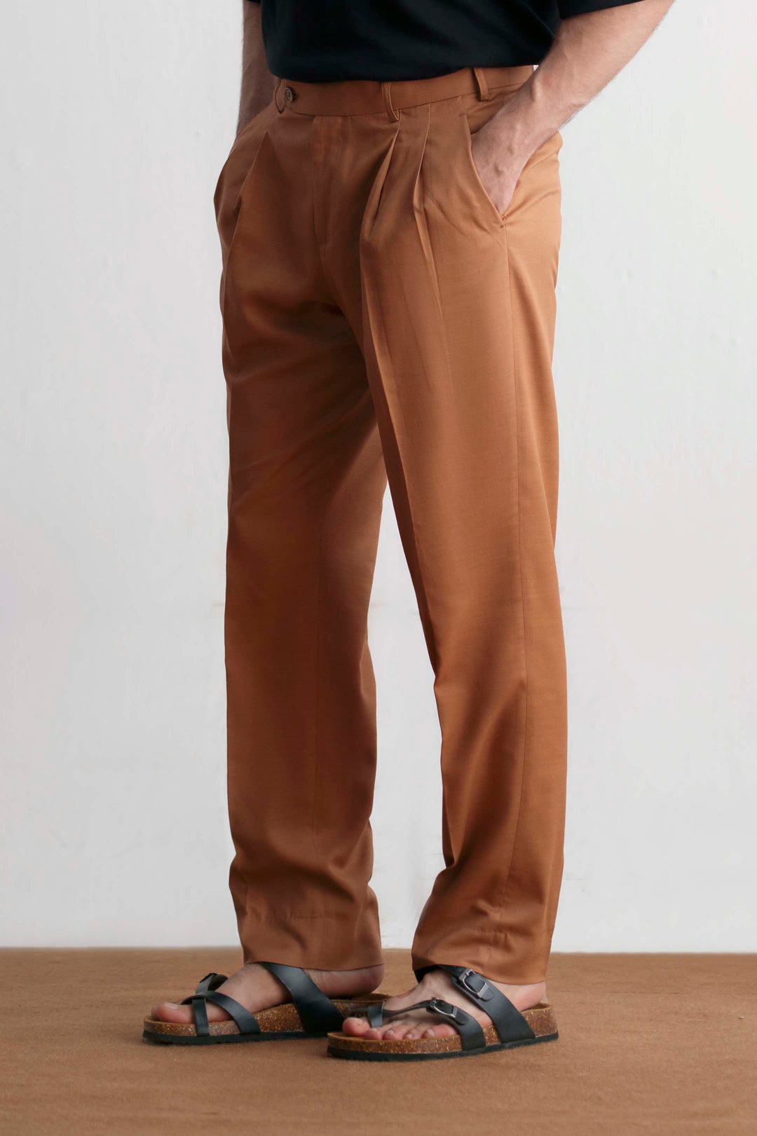 Tan Brown Linen Pleated Trouser