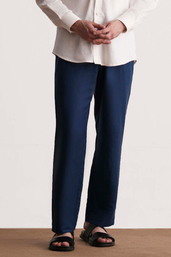 Navy Straight Fit Linen Trouser
