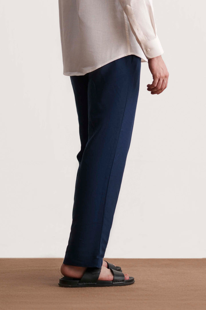 Navy Straight Fit Linen Trouser
