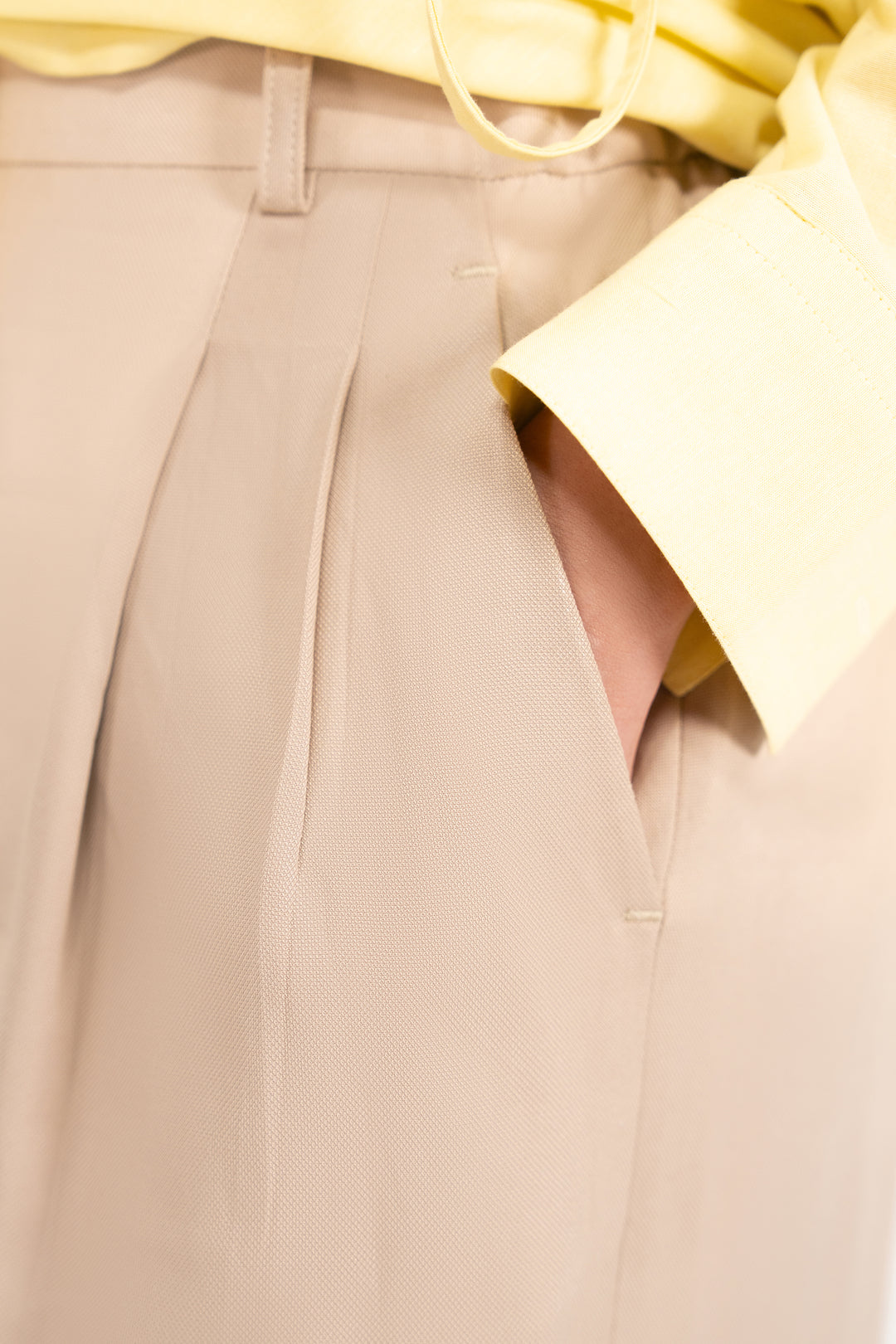 Beige Textured Wide Leg Trouser