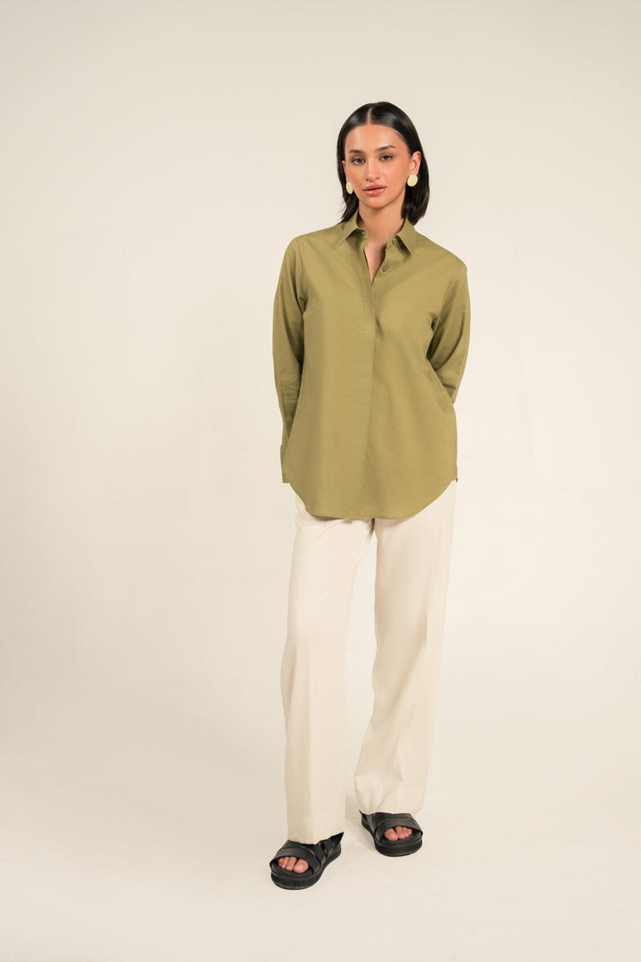 Olive Linen Shirt for women