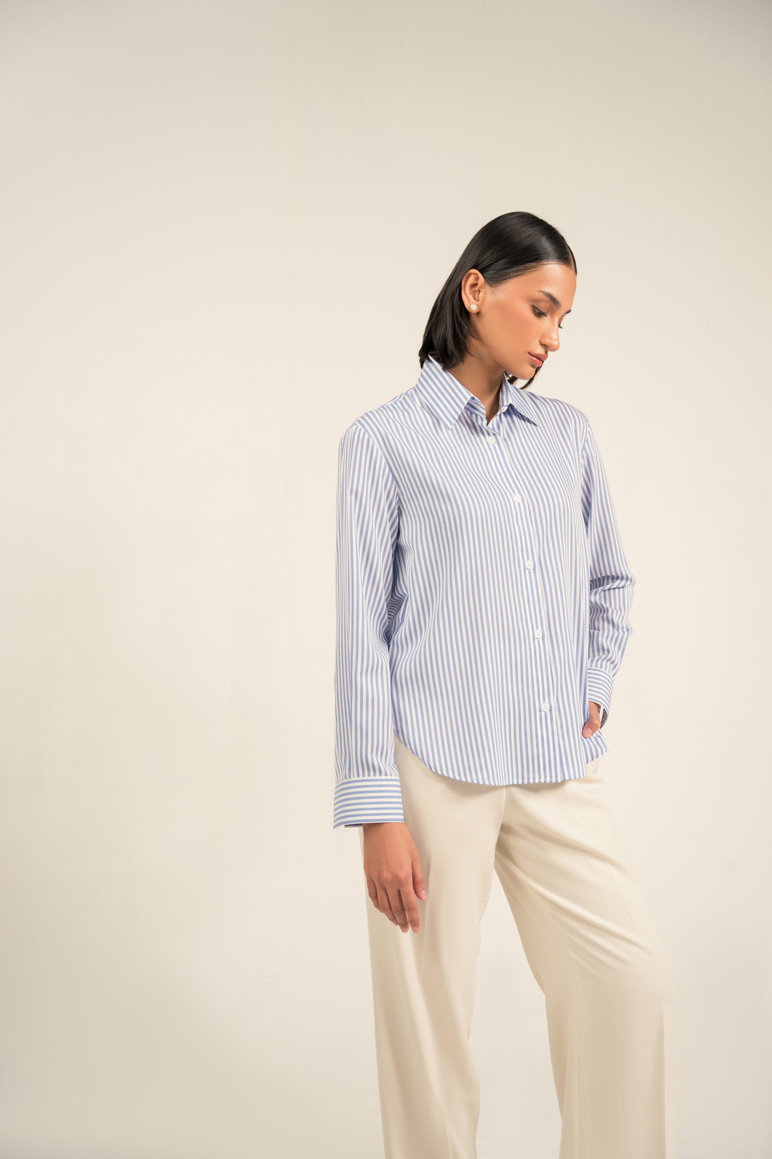 White Striped Shirt Women