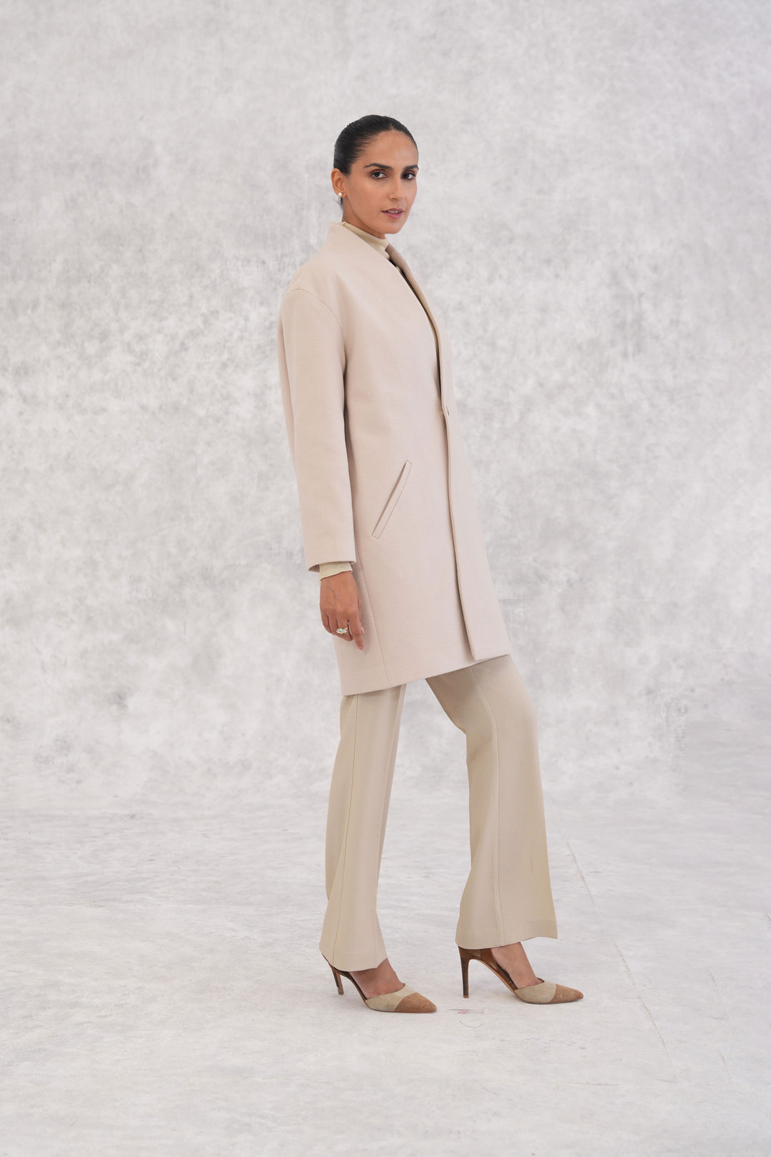 Ivory Wool Coat Without Lapel