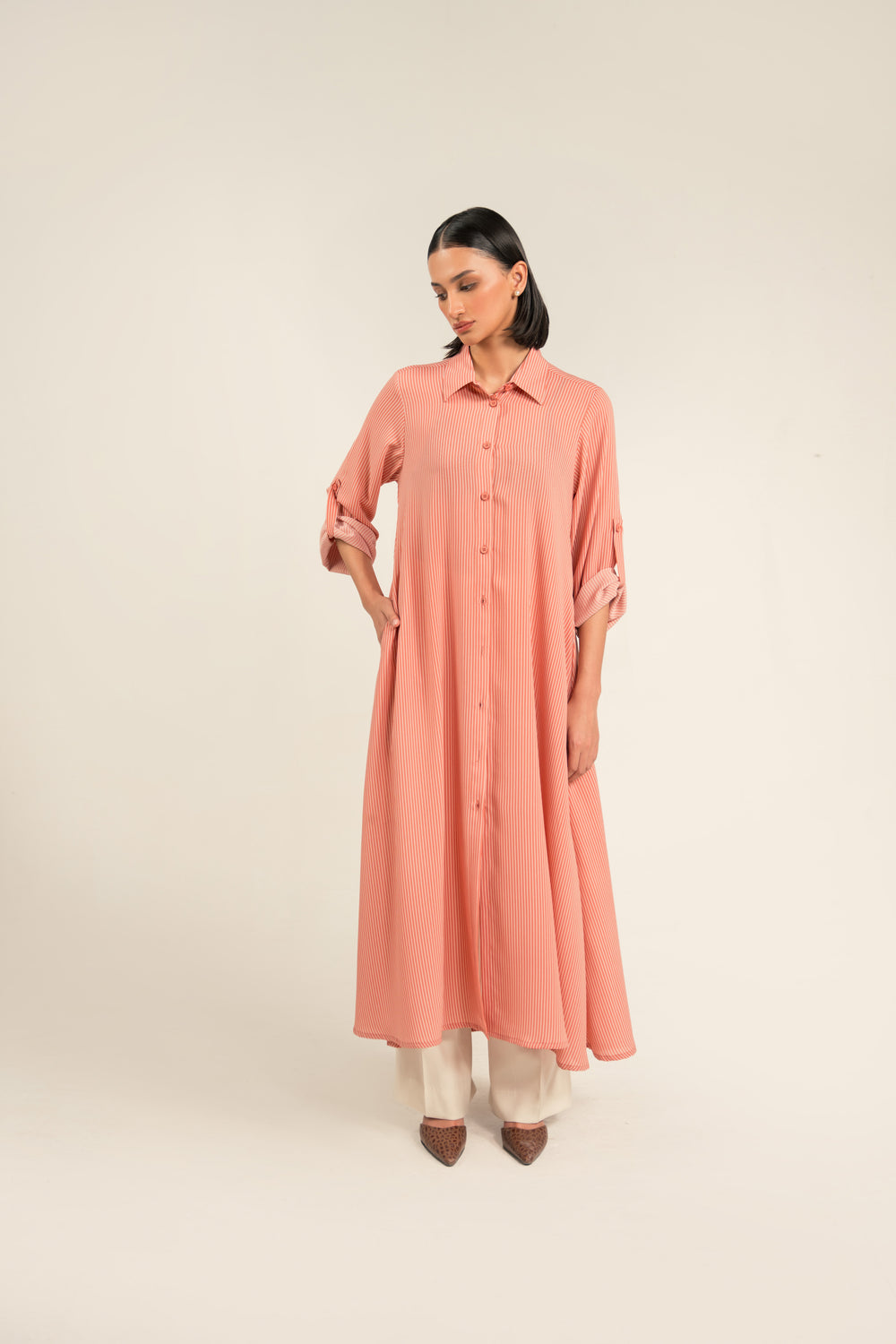 Pink Long Shirt Dress 