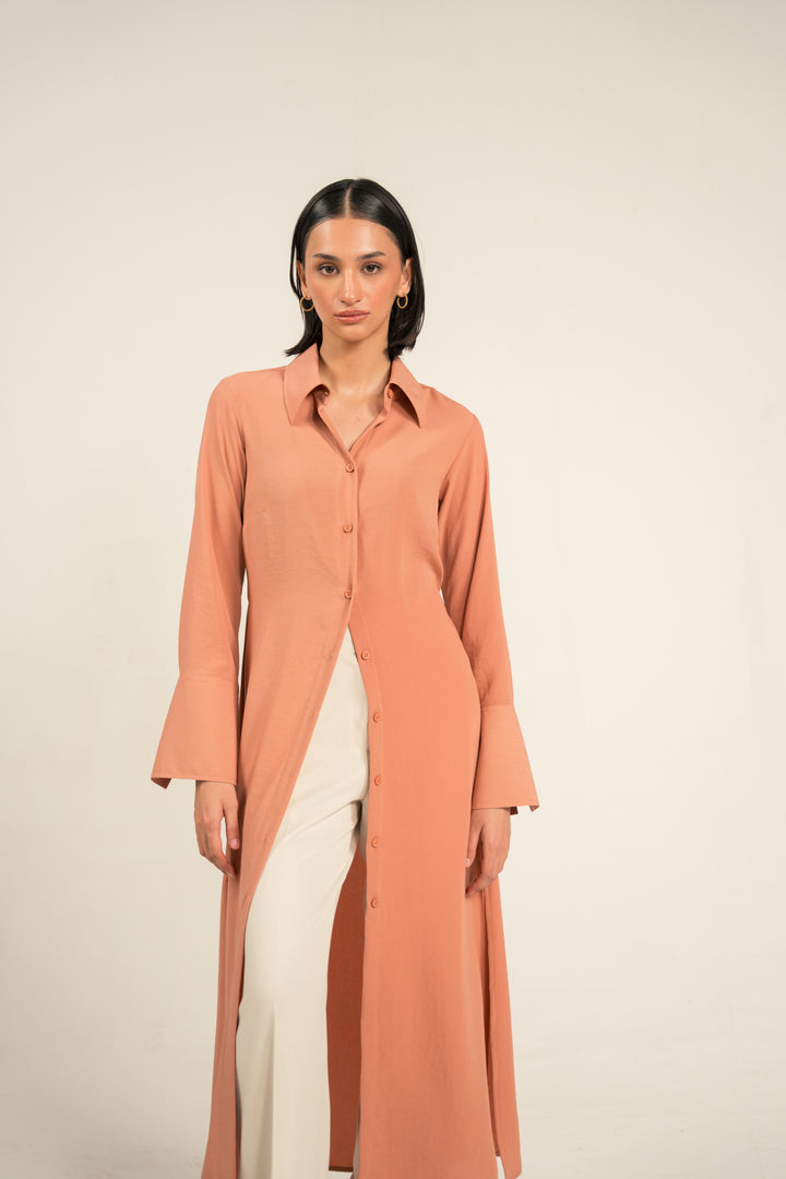 Peach Long Shirt Dress for girls