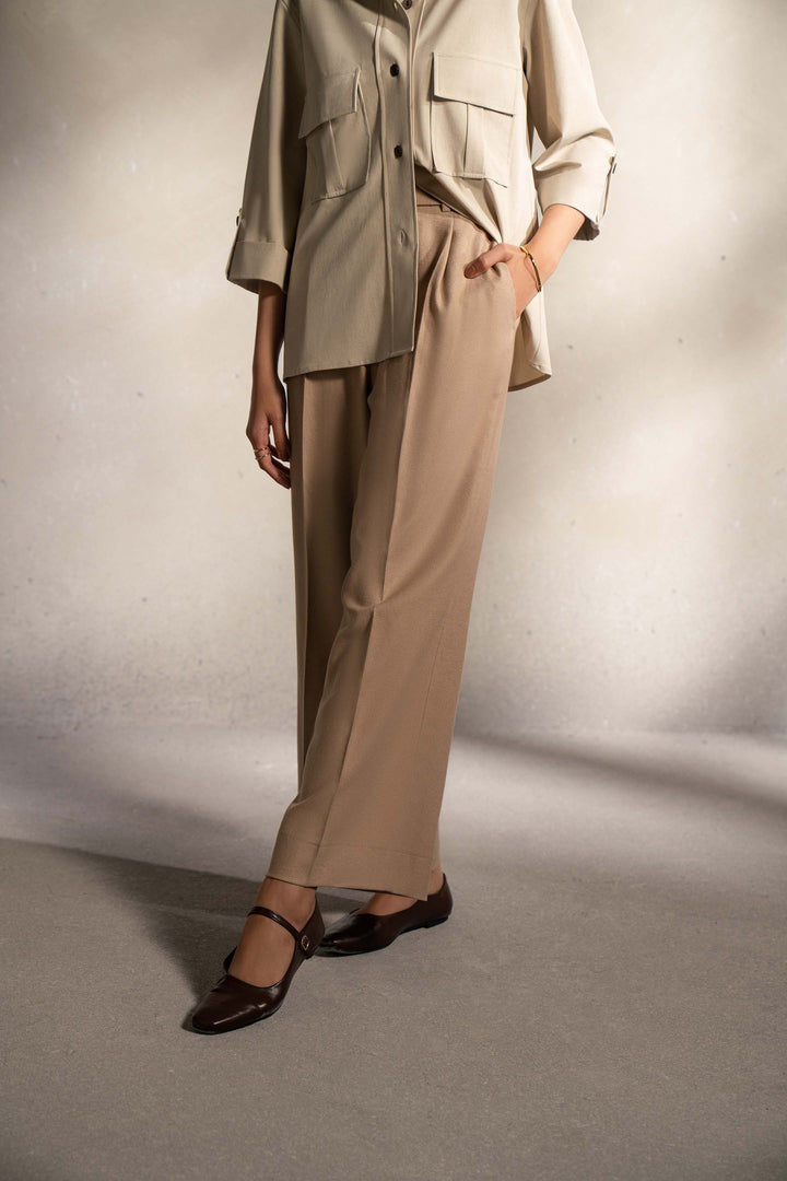 Brown Textured Cropped Trouser