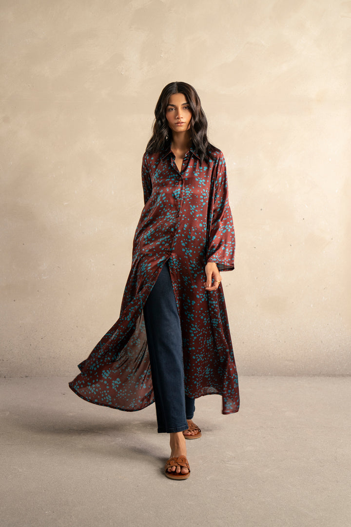 Burgundy Printed Long Dress