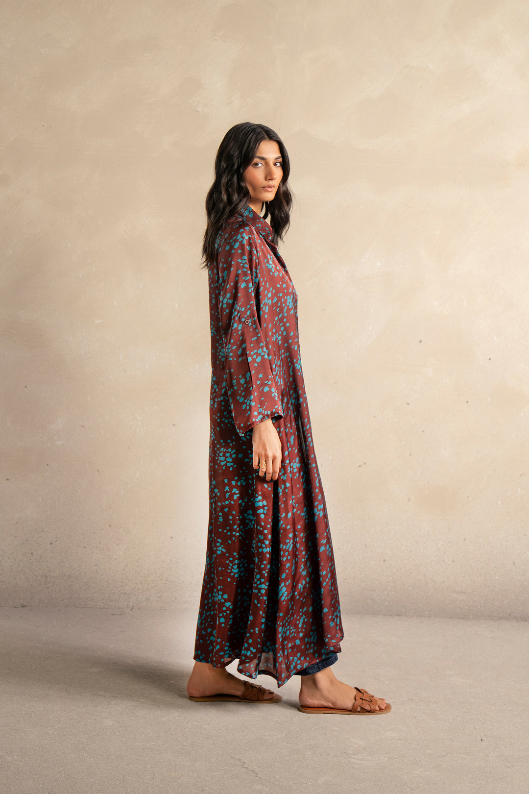 Burgundy Printed Long Dress